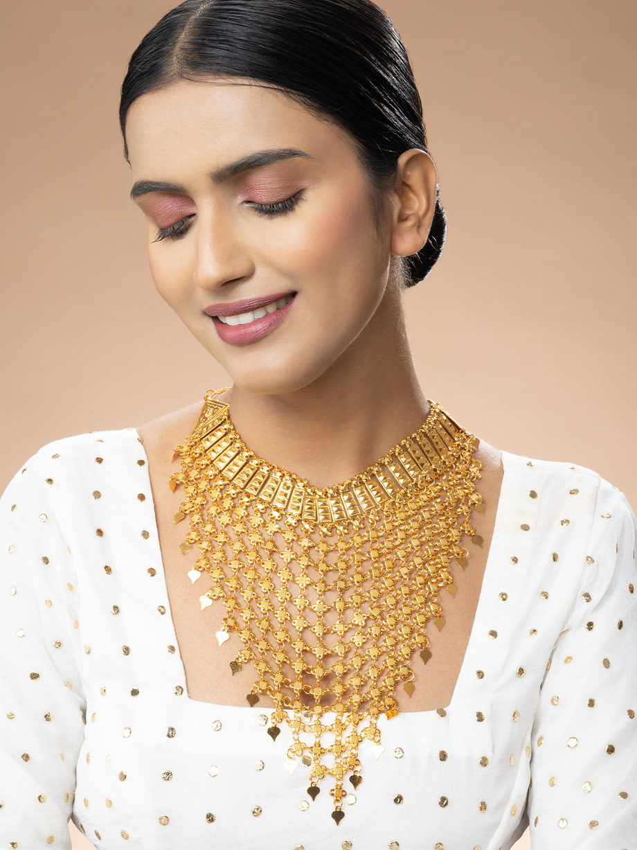 Buy Gold Plated Pearl Myriad Bead Long Necklace by Outhouse Online at Aza  Fashions.