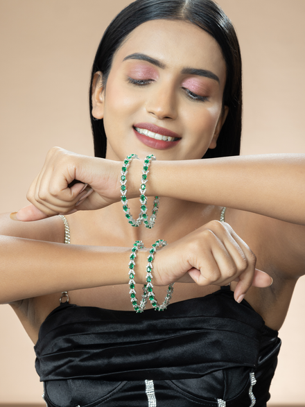 Order American Diamond Green Stone Bracelet Online From Anshi Art -  Artificial Jewellery Whole Sale,Noida