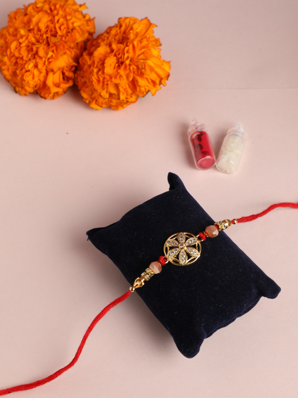 18K Gold Plated Zirconia Floral Designer Rakhi