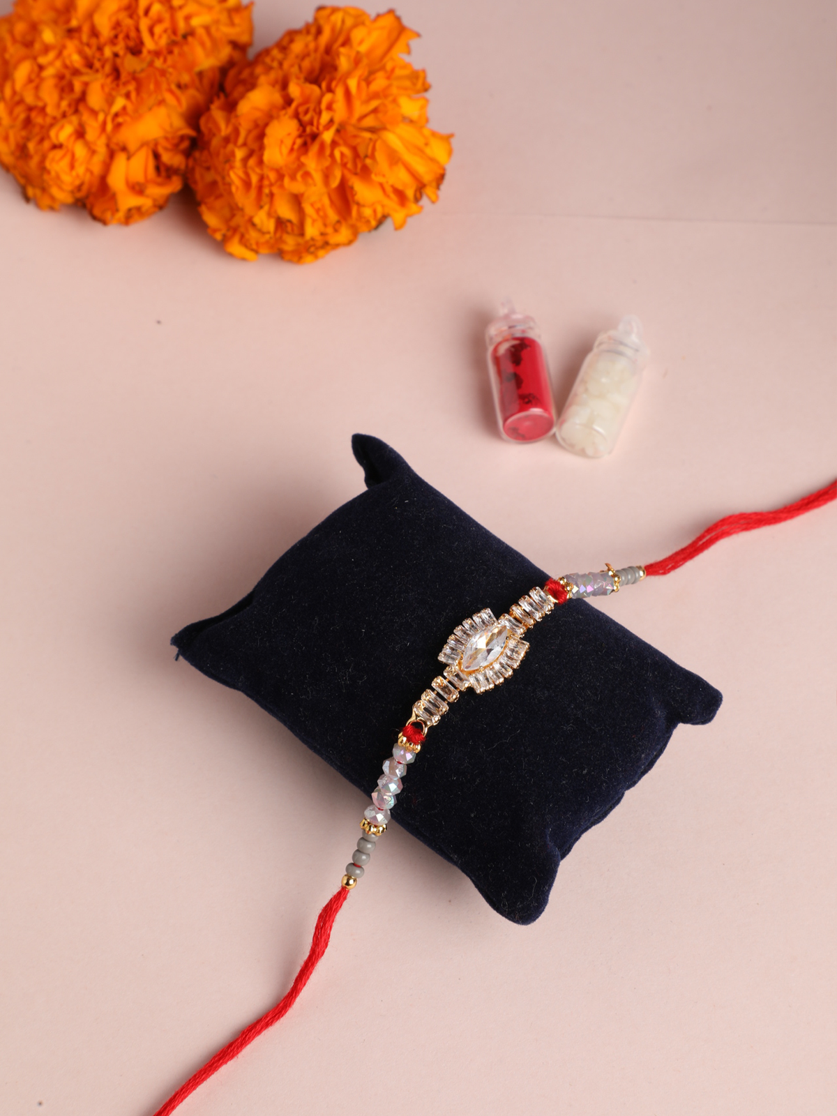 Designer Zirconia Cz Studded Rakhi with Crystal Beads