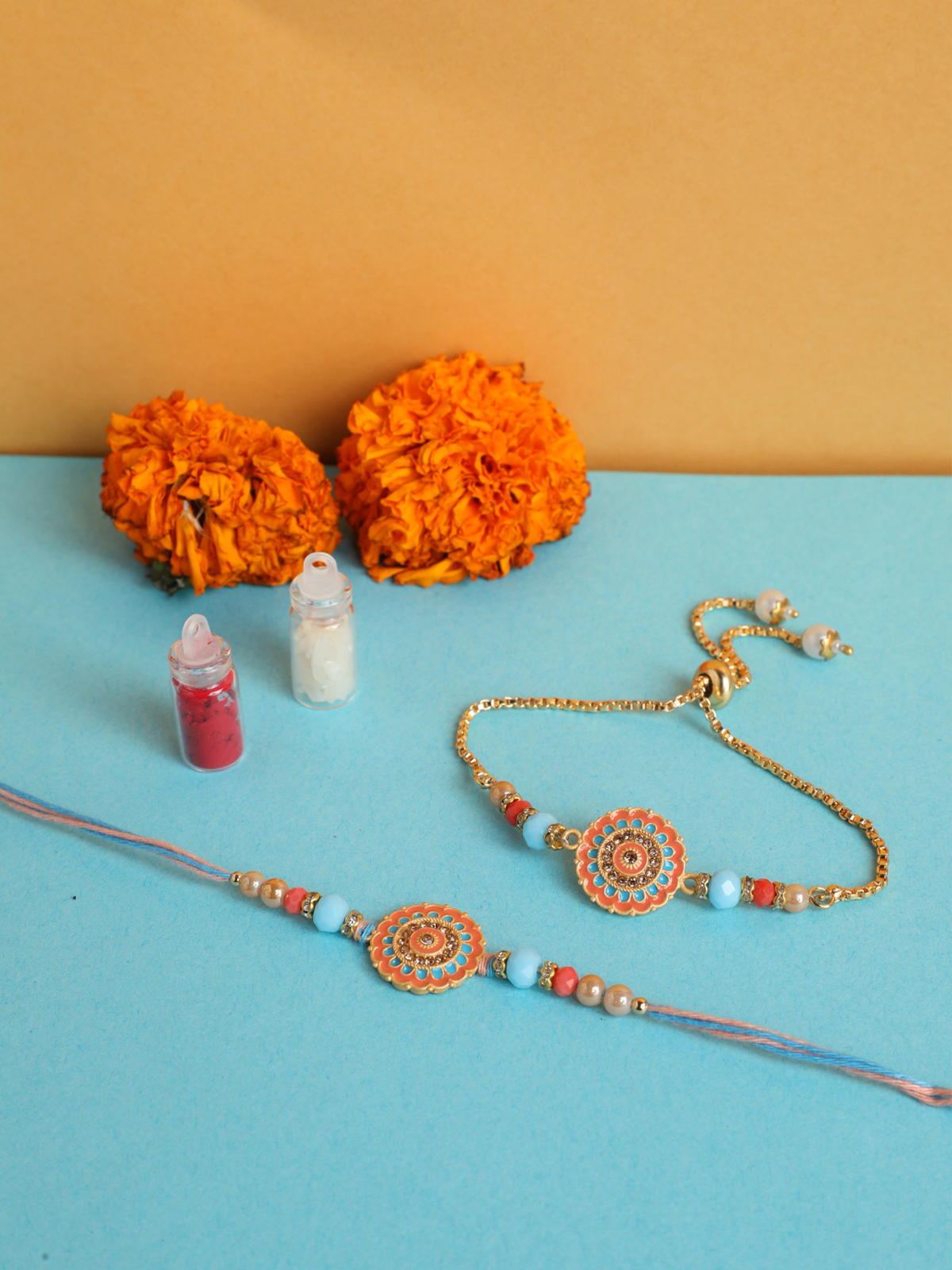 Handcrafted Meenakari Pearl Work Pair Rakhi