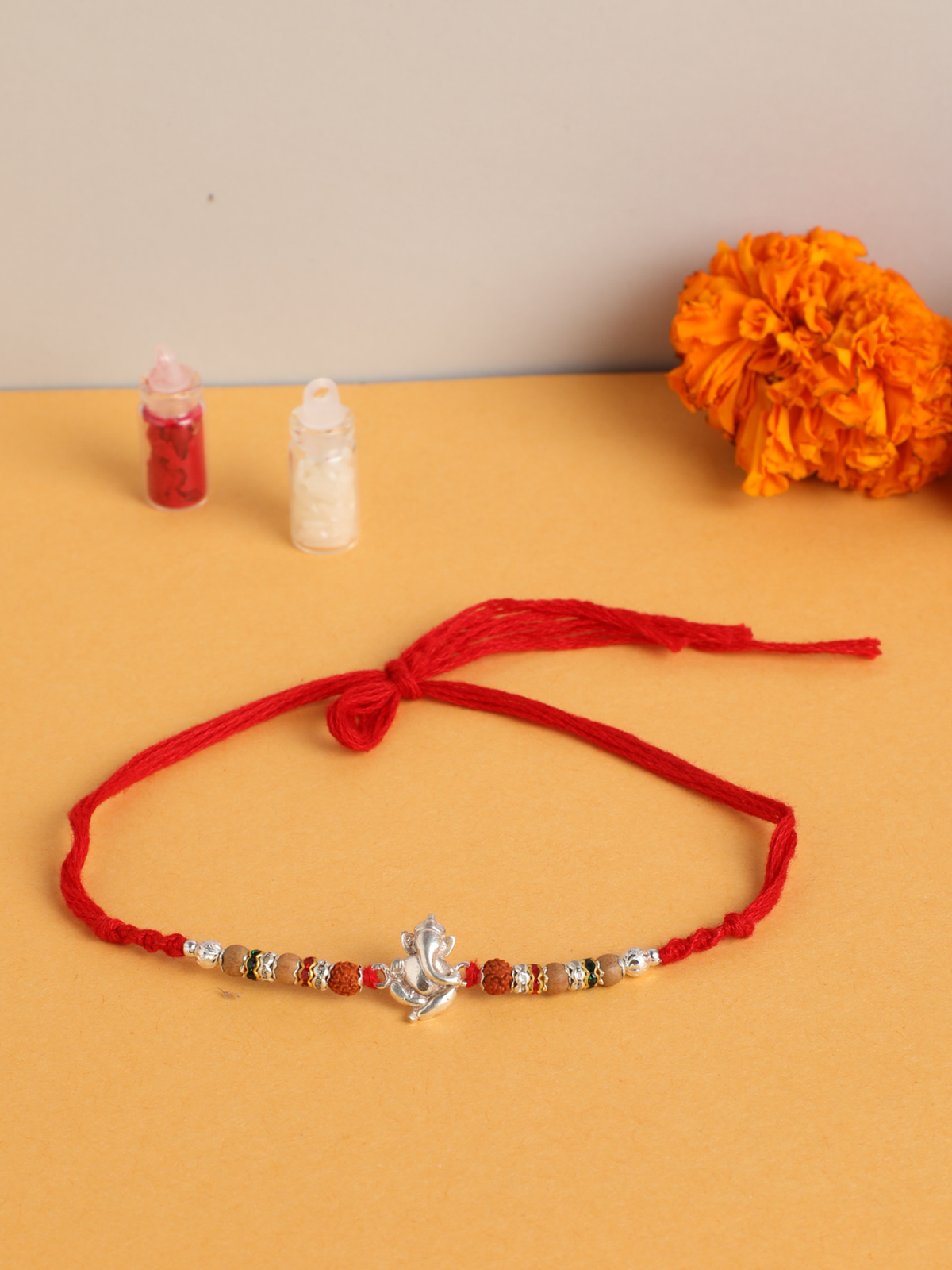 925 Streling Silver Ganesh Rakhi With Rudraksha Beads