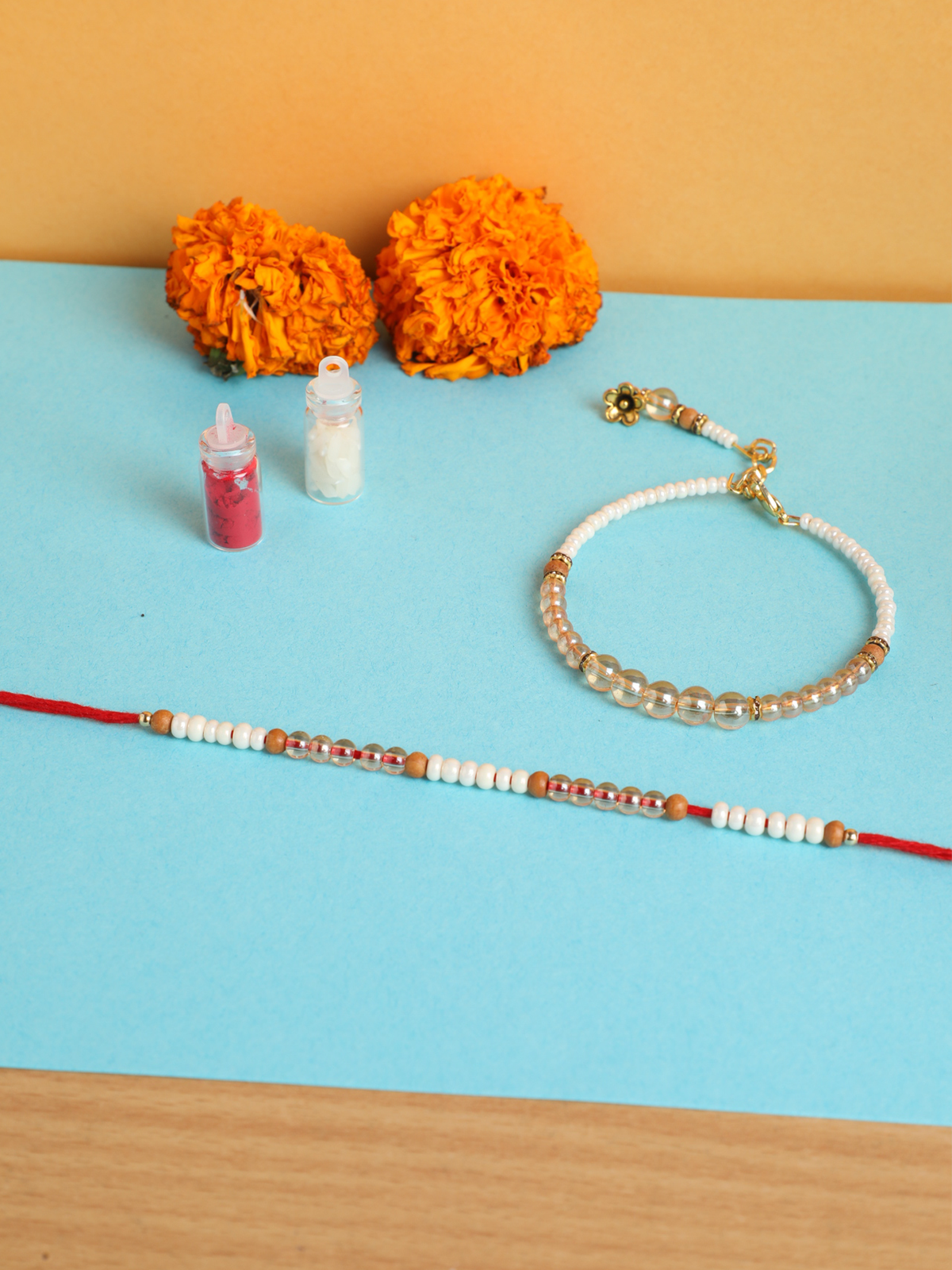 Designer Pearl Crystal Thread Style Couple Rakhi