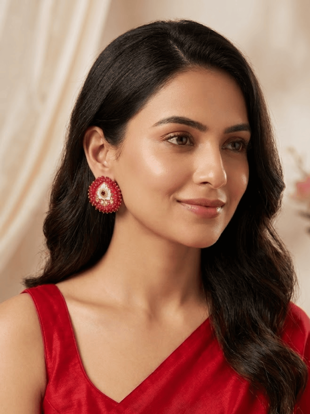 Handcrafted Kundan Bead Rouge Earring