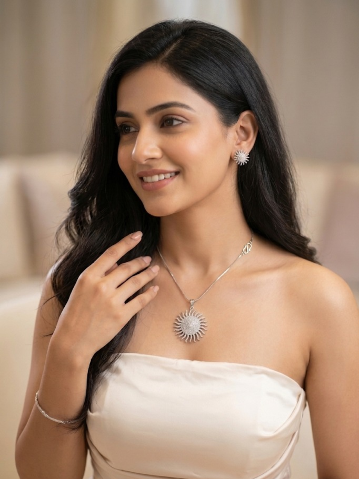Shining Sun American Diamond Pendant Set