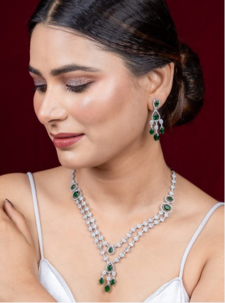 Rhodium-Plated American Diamond Studded Jewellery Set