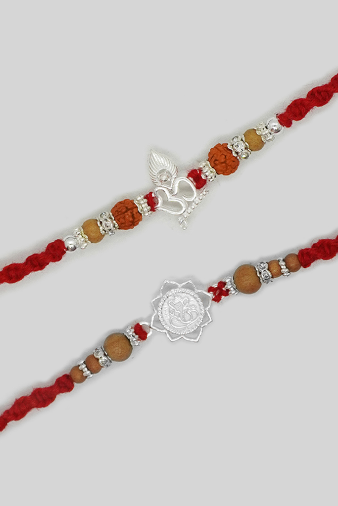 925 Sterling Silver Om & Ganesh Combo Rakhi with Beads - Rakhi Bracelet