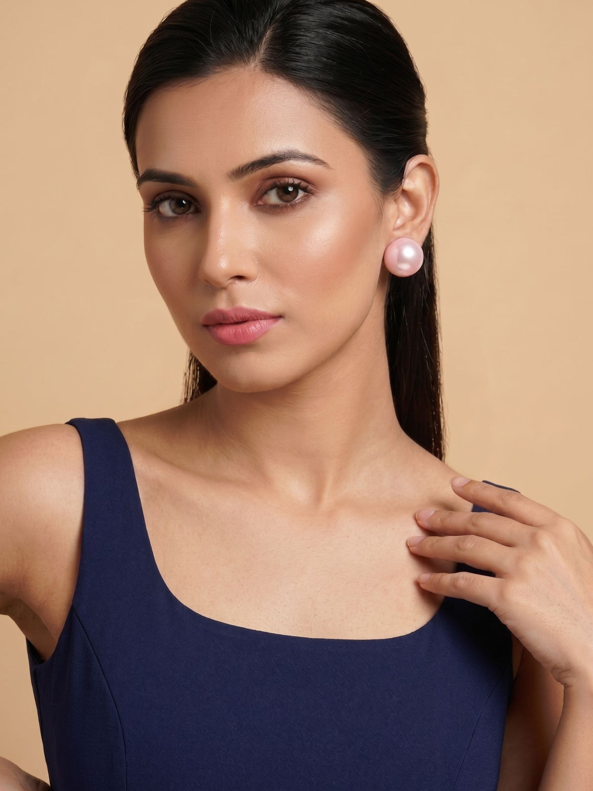 Big Round Baby Pink Statement Stud Earrings
