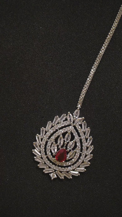 American Diamond Red Stone Studded Maangtikka - Buy Latest Maang Tikka Designs