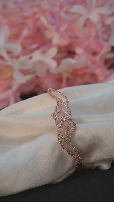 Gold Plated American Diamond Studded Handcrafted Openable Bracelet - Bracelet Design for girl