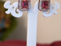 Red Gemstone Studded Gold Plated American Diamond Earring - Earrings for Girls 