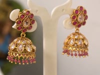 Pink Gold Plated Kundan Jhumki Earring - Wedding Wear Under 1000