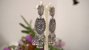 Oxidised Jhumki Earrings with Lotus Stud - Jhumka Bridal Earrings Designs