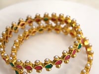 Gold Plated Pearl and Stone Bangles - Artificial Bangles Online 