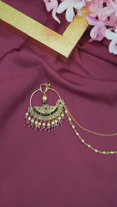 Green and Pink Bridal Nath 24k Gold Plated