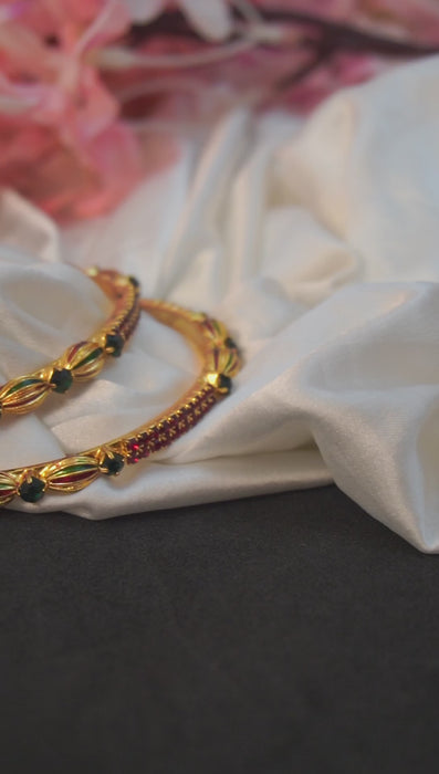 Ruby and Green Stone Gold Plated Bangles - Bangles Design Fancy