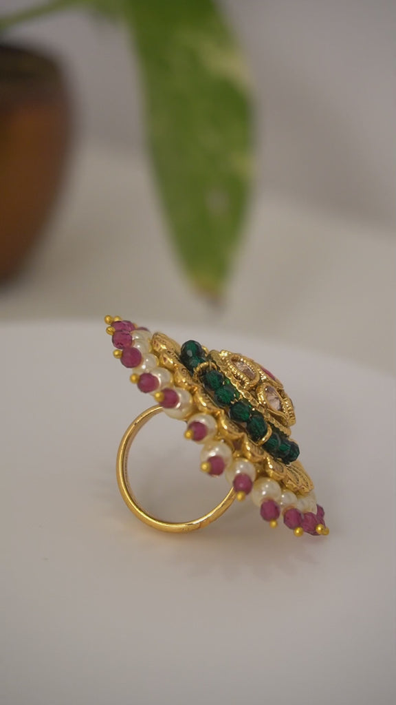 Traditional Gold Plated Kundan Adjustable Ring