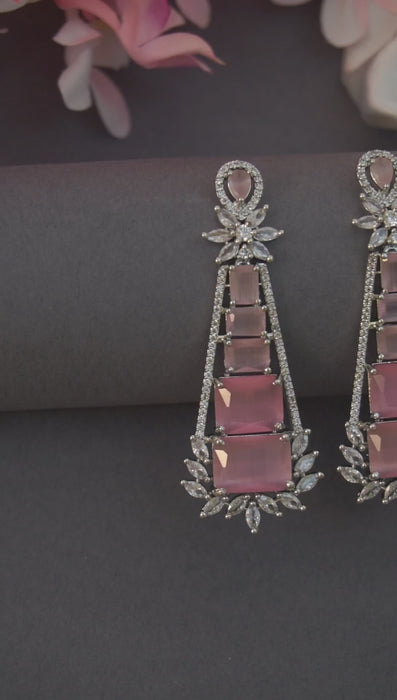 Pink Crystal Chandelier American Diamond Earrings