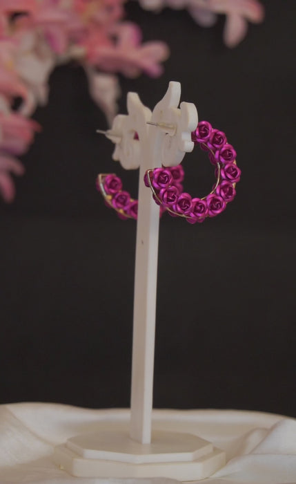 Open Hoop Purple Rose Earrings -  फैशन इयररिंग 