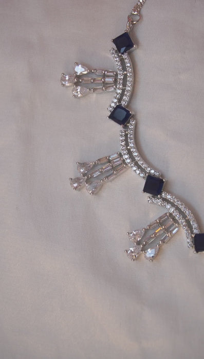 Dangling Blue Stone American Diamond Necklace - American Diamond Jewellery