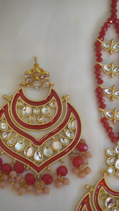 Handcrafted Kundan Meenakari Earring and Maangtikka Set (Red) - Meenakari Jewellery - Buy Women Meenakari online