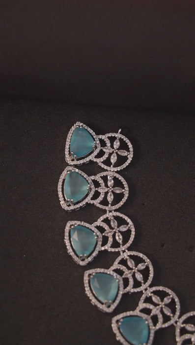 Water Blue American Diamond Necklace Set