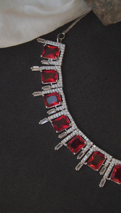Ruby Stone American Diamond Necklace Set - Necklaces Sets - Fashion Jewellery