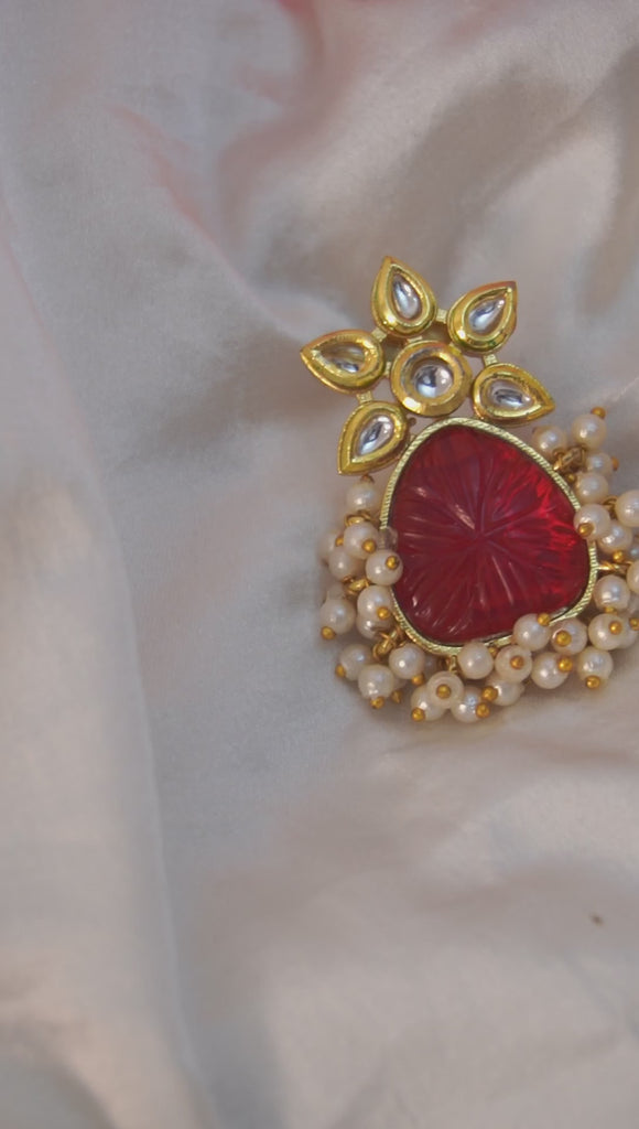 Handcrafted Kundan Pearls Rufous Earring - Earrings set