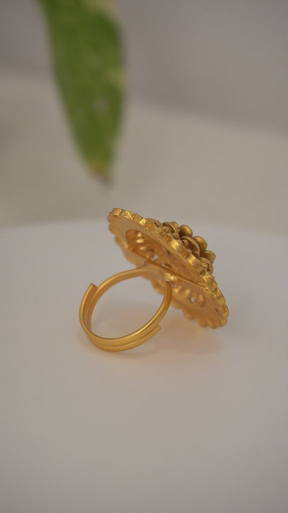 Traditional Gold Plated Flower Adjustable Ring