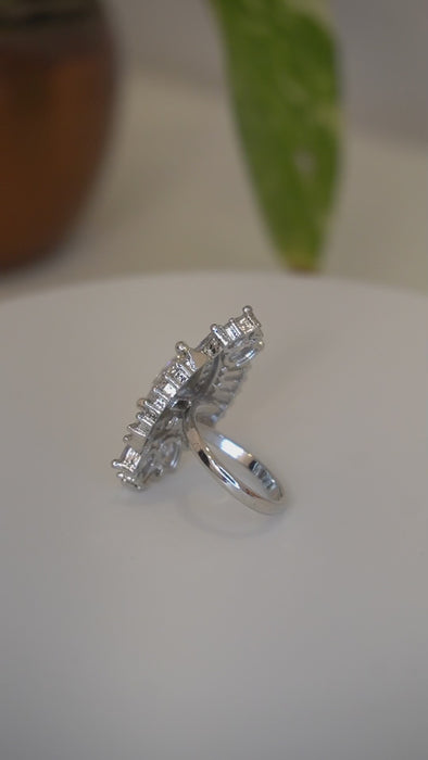 Silver Plated American Diamond Stone Studded Designer Ring