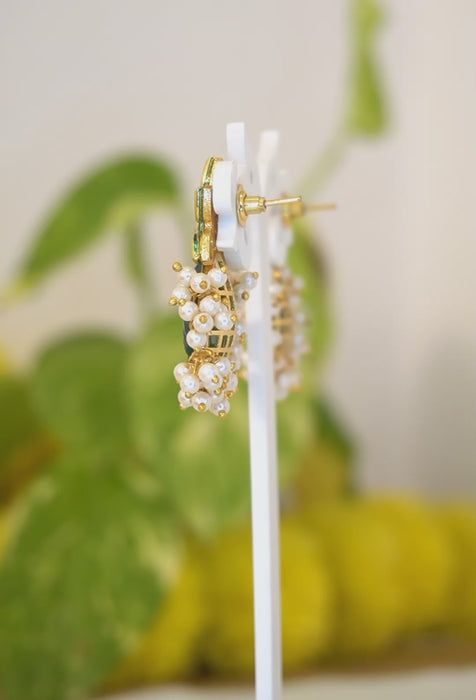 Handcrafted Kundan Pearls Shamrock Earring - Girls Earrings 