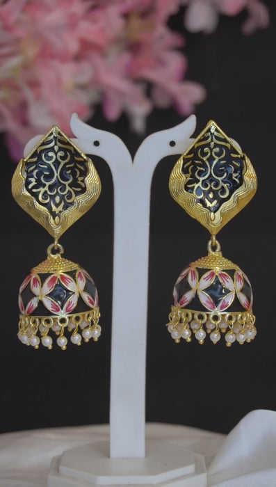 Black and Gold Jhumka Earrings - Jhumka Earrings | Jhumki | Jhumkas Online | Jhumka Jewellery
