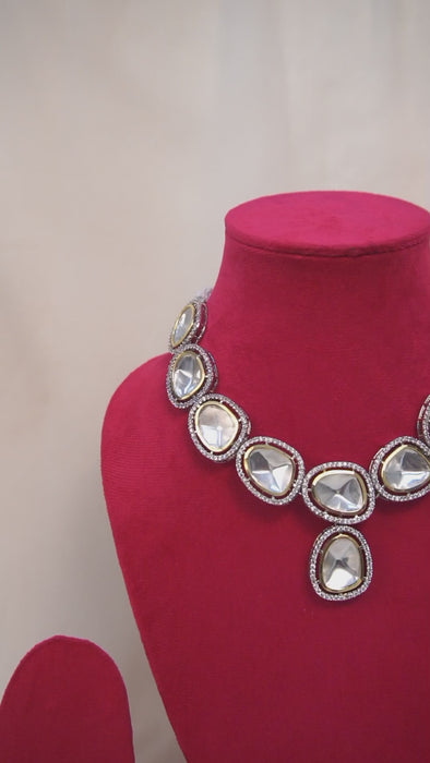 Polki Kundan Silver Plated Necklace Set