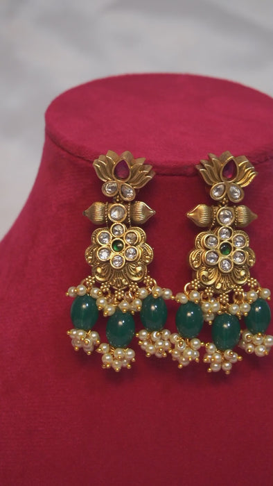 gold plated Emerald Stone Earring in Matte finish