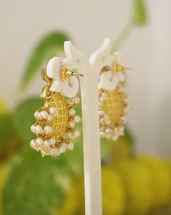 Handcrafted Kundan Pearls Bumblebee Earring - Earrings under 1000