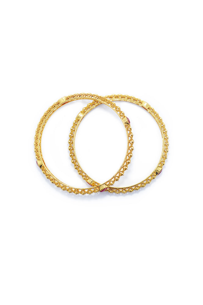 Ruby and Pearl Gold Plated Bangles - Bangles for women