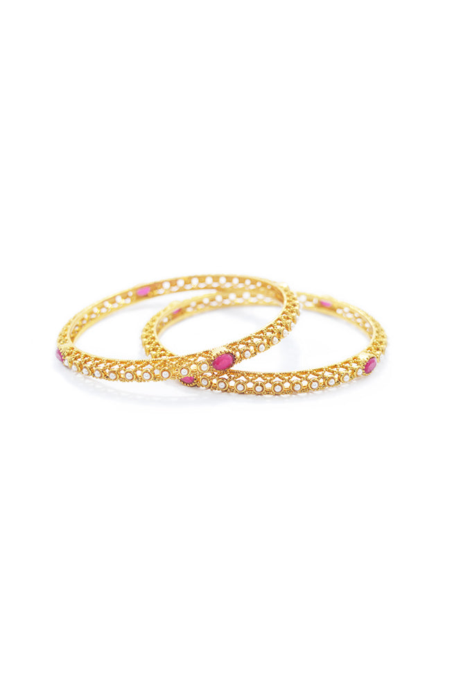 Ruby and Pearl Gold Plated Bangles - Niscka