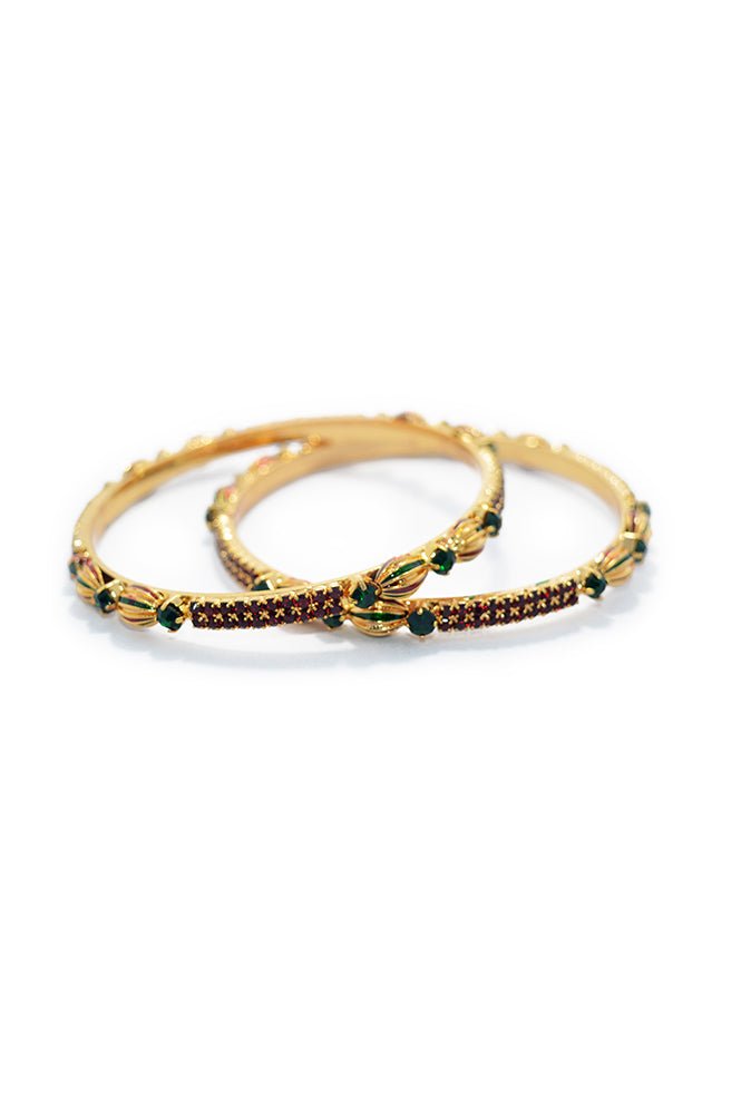 Ruby and Green Stone Gold Plated Bangles - Traditional gold Kada designs
