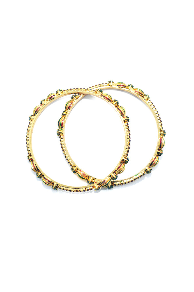 Ruby and Green Stone Gold Plated Bangles Online - Kada for women
