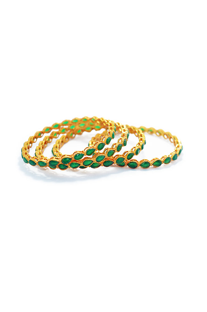 Green Stone Gold Plated Bangles for Women 