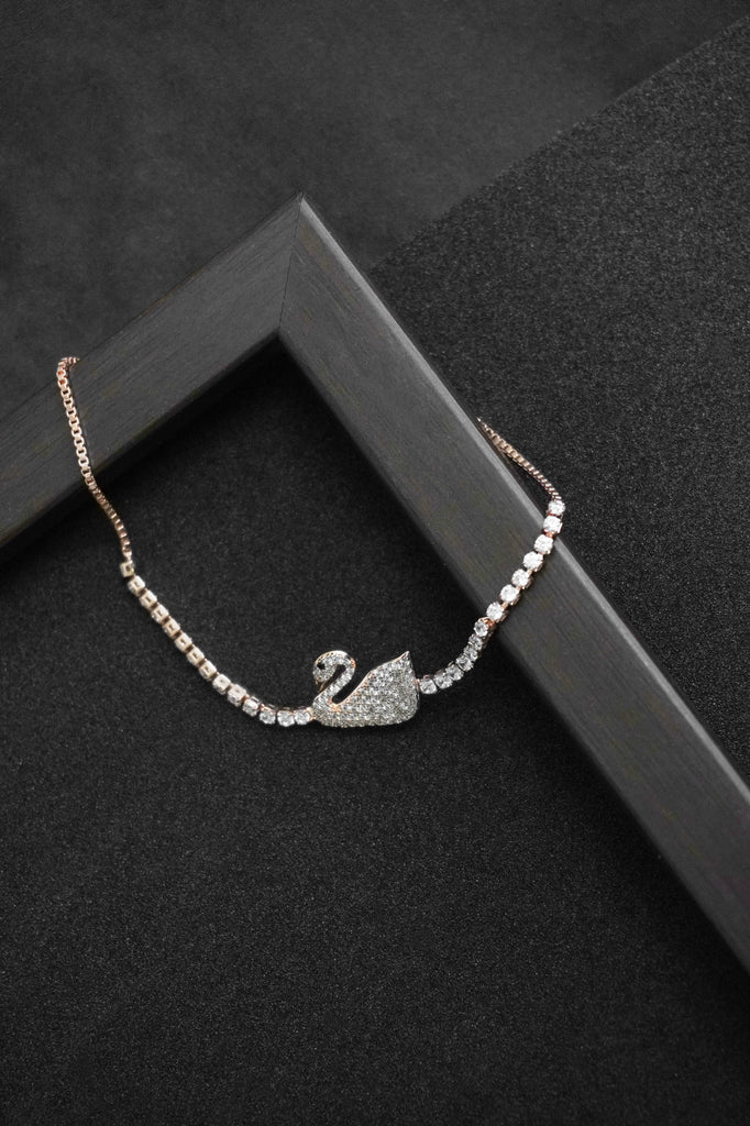 Rose Gold Swan with American Diamonds - American Diamond Bracelet Online