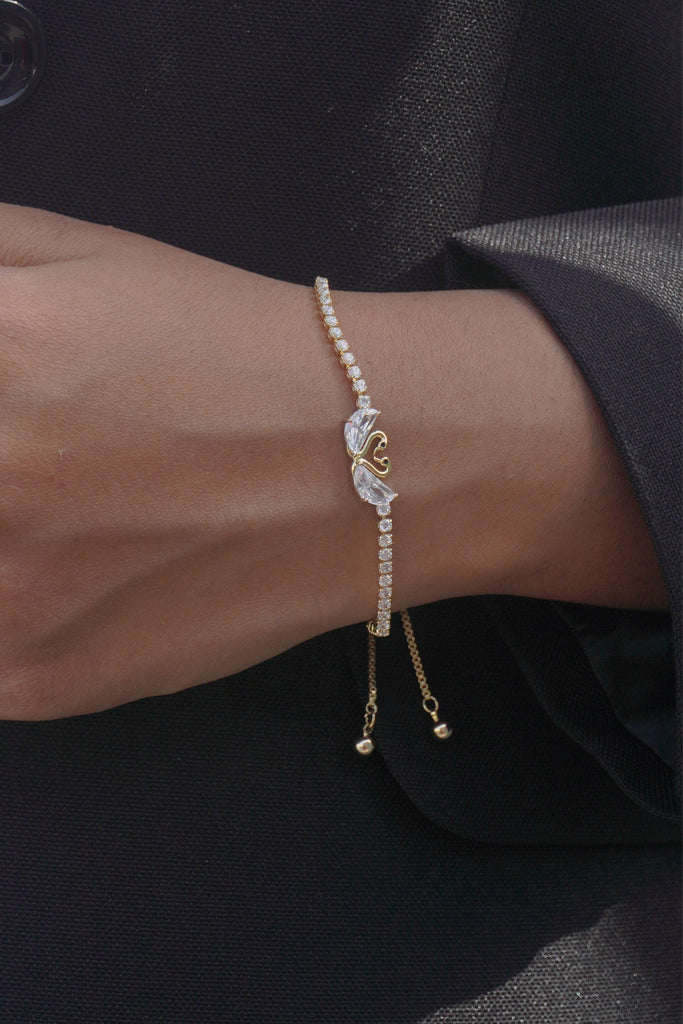 Designer Gold Plated with American Diamonds Swan Bracelet - Versace Diamond Bracelet