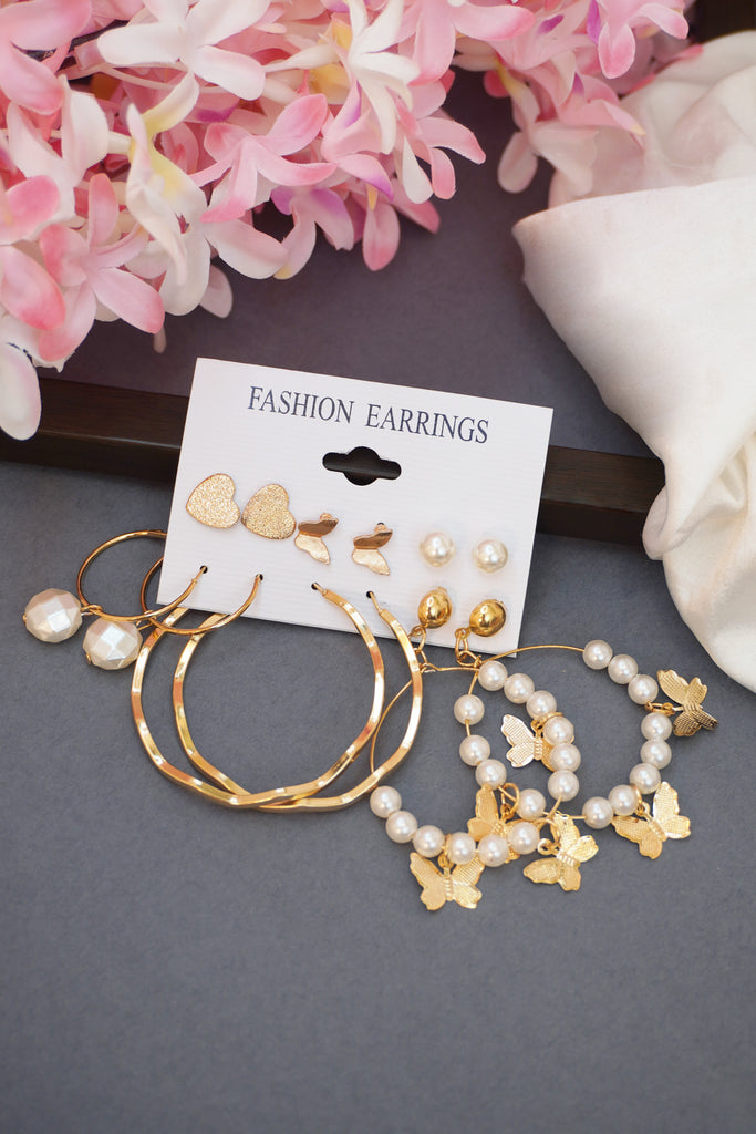 Set of 6 Gold Plated Earrings - Fashion Earrings