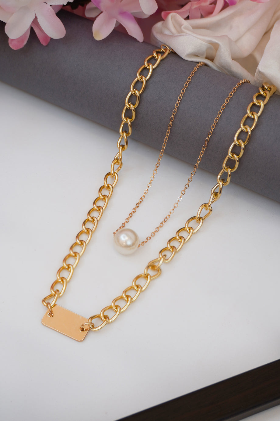 NWT Tory Burch Rose / Tory Gold Logo Pearl Chain Necklace 60271 | eBay