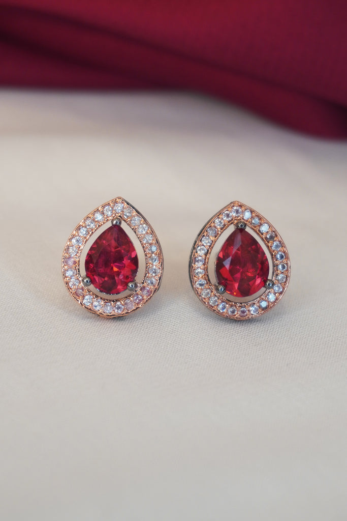 Red Water Drop American Diamond Stud Earring 