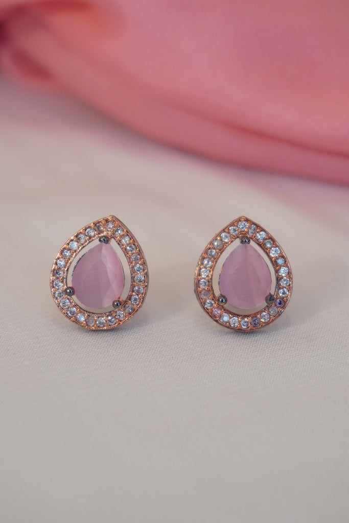 Baby Pink Water Drop American Diamond Stud Earring Online - Artificial latest Earrings Designs