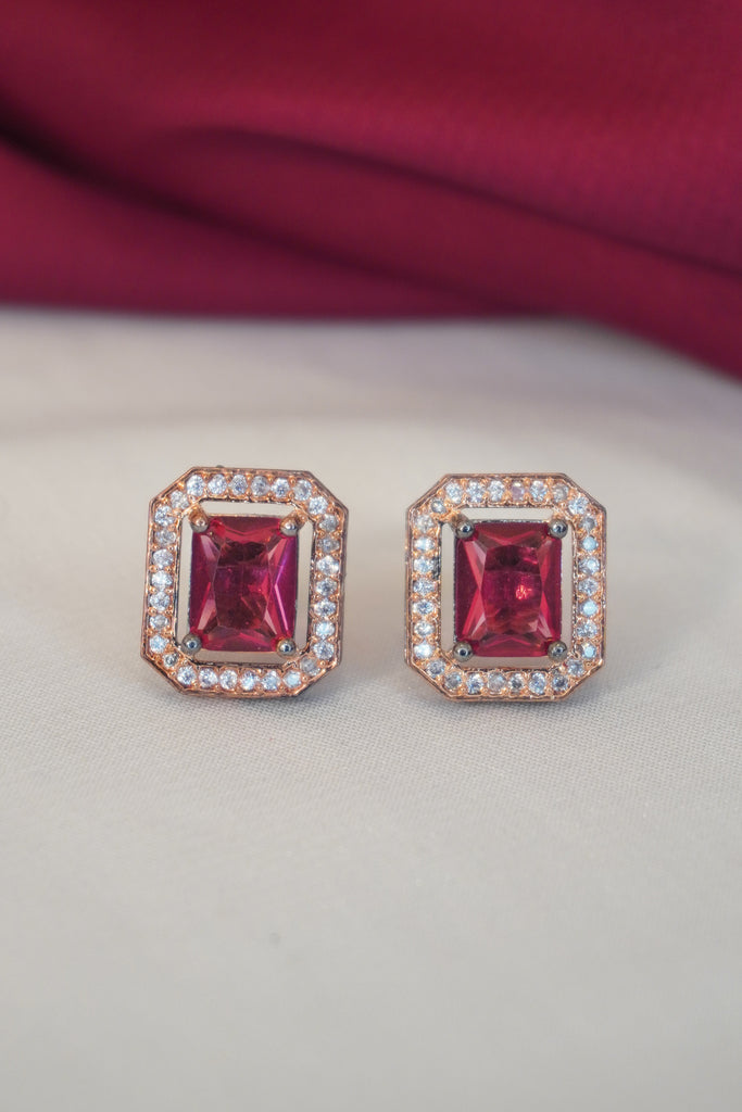 Red Gemstone Studded Gold Plated American Diamond Earring - Buy Latest Earrings