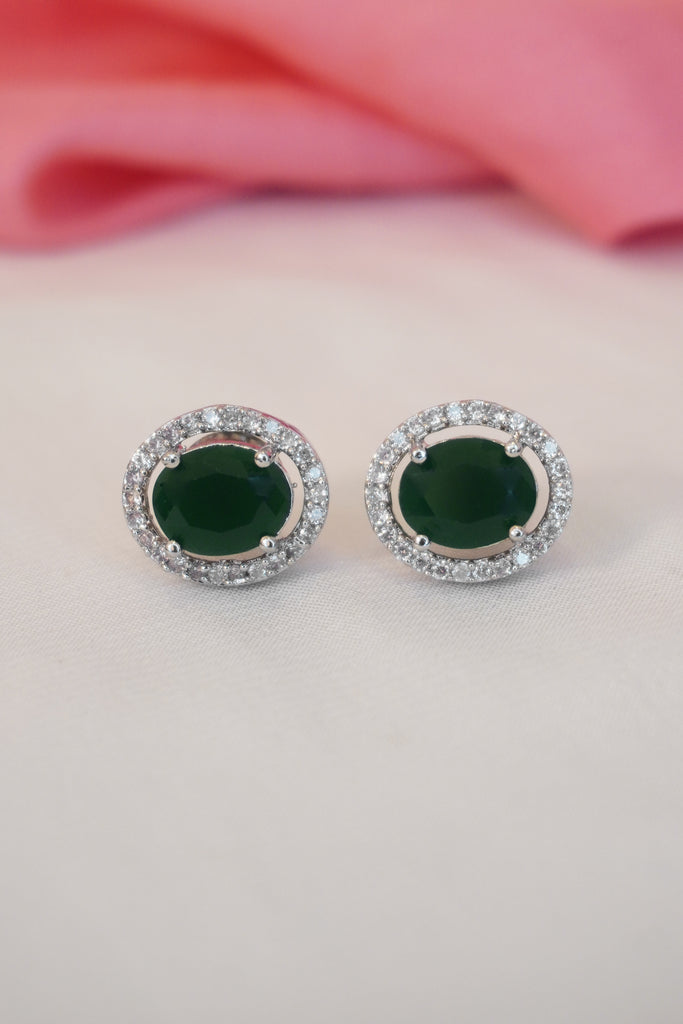 Bottle Green American Diamond Stud Earring - Diamond Earrings