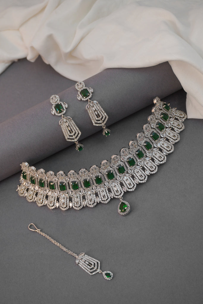 Emerald Necklace Set with American Diamonds