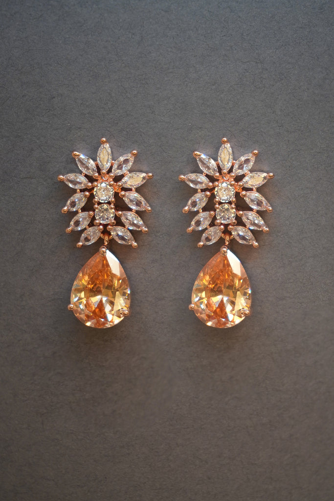 Designer Orange Stone Studded American Diamond Earring - Online Earring 